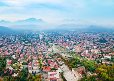 Vladikavkaz aerial panoramic view. Vladikavkaz is the capital city of the Republic of North Ossetia-Alania in Russia