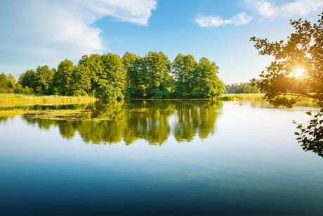 Impressive views of untouched wildlife and a magical lake on a sunny day. Location place Small Polissya, Ukraine, Europe. Ecology of pure nature. Photo wallpaper. Discover the beauty of earth