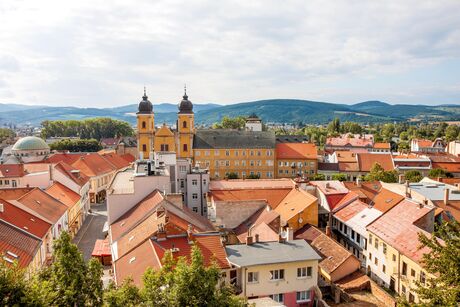 Trenčín city old town view in sunny summer day in Slovakia, Europe